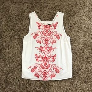 White and red embroidered tank top